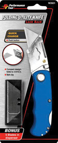 PERFORMANCETOOL W2601 FOLDING LB UTILITY KNIFE BLUE