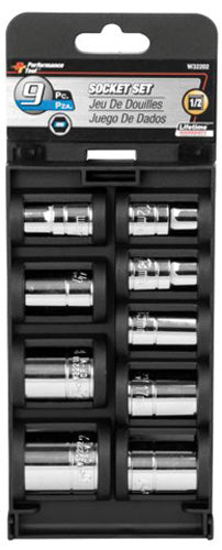 PERFORMANCETOOL W32202 9PC 1 2" DR MET SOCKET SET