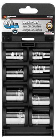 PERFORMANCETOOL W32202 9PC 1 2" DR MET SOCKET SET