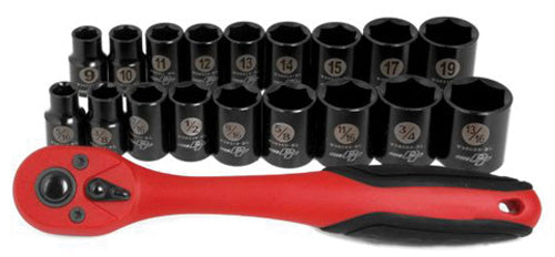 PERFORMANCETOOL W38337 19PC 3 8" DR BLACK SOCKET SET