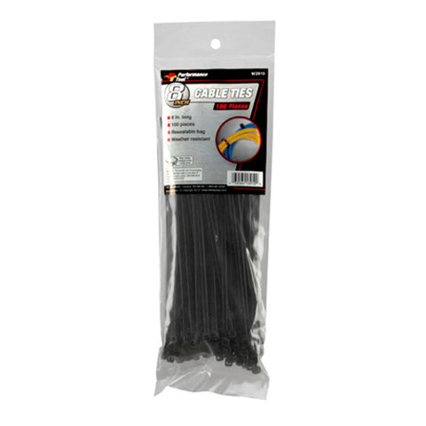 PERFORMANCETOOL W2910 100 PC 8" CABLE TIE SET BLACK