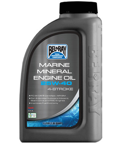 BEL-RAY MARINE 4-STROKE MINERAL E/O 25W-40 1 LITER BOTTLE 99730-BT1