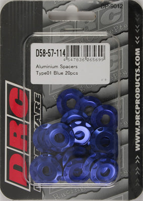 DRC ALUMINUM SPACERS TYPE 1 BLUE M6X12MM 20/PK PART# D58-57-114