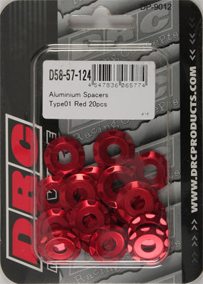 DRC ALUMINUM SPACERS TYPE 1 RED M6X12MM 20/PK PART# D58-57-124