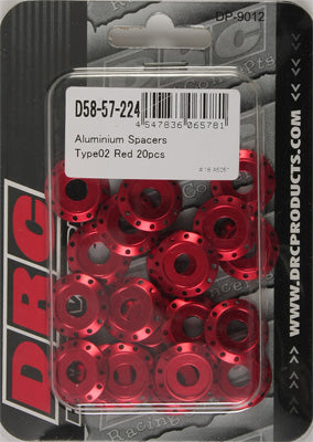 DRC ALUMINUM SPACERS TYPE 2 RED M6X12MM 20/PK PART# D58-57-224