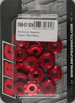 DRC ALUMINUM SPACERS TYPE 11 RED M6X12MM 20/PK PART# D58-57-324