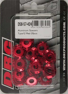 DRC ALUMINUM SPACERS TYPE 12 RED M6X12MM 20/PK PART# D58-57-424