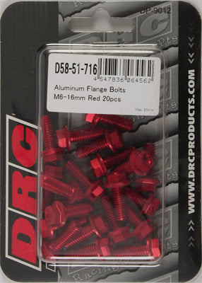 DRC ALUMINUM FLANGE BOLTS RED M6X16MM 20/PK PART# D58-51-716