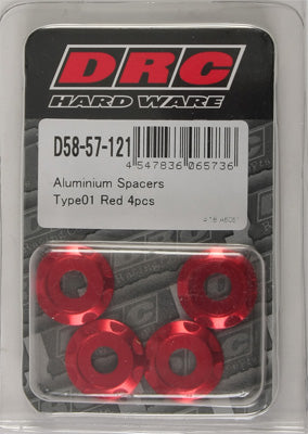 DRC ALUMINUM SPACERS TYPE 1 RED M6X12MM 4/PK PART# D58-57-121