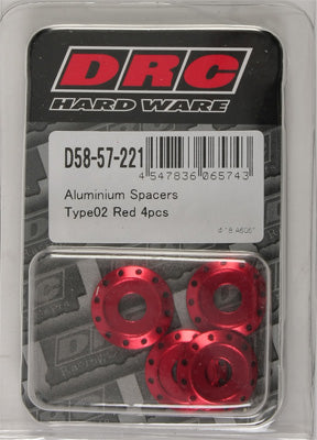 DRC ALUMINUM SPACERS TYPE 2 RED M6X12MM 4/PK PART# D58-57-221