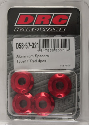 DRC ALUMINUM SPACERS TYPE 11 RED M6X12MM 4/PK PART# D58-57-321