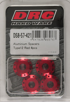 DRC ALUMINUM SPACERS TYPE 12 RED M6X12MM 4/PK PART# D58-57-421