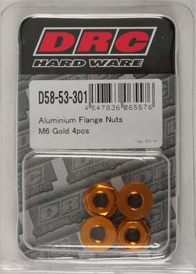 DRC ALUMINUM FLANGE NUTS GOLD M6X12MM 4/PK PART# D58-53-301