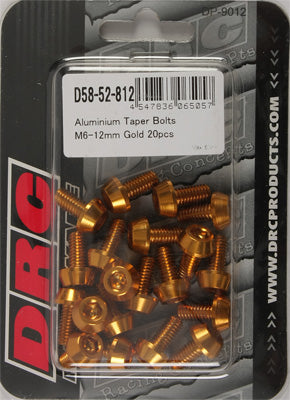 DRC ALUMINUM TAPER BOLTS GOLD M6X12MM 20/PK PART# D58-52-812