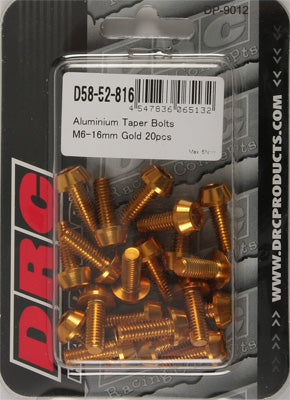 DRC ALUMINUM TAPER BOLTS GOLD M6X16MM 20/PK PART# D58-52-816