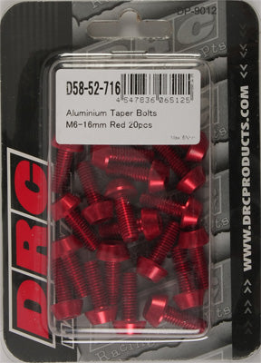 DRC ALUMINUM TAPER BOLTS RED M6X16MM 20/PK PART# D58-52-716