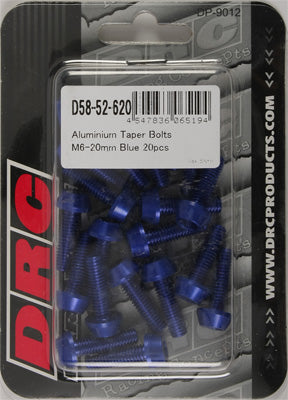 DRC ALUMINUM TAPER BOLTS BLUE M6X20MM 20/PK PART# D58-52-620