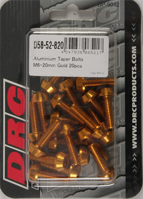 DRC ALUMINUM TAPER BOLTS GOLD M6X20MM 20/PK PART# D58-52-820