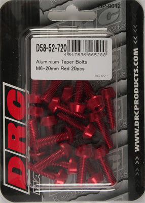 DRC ALUMINUM TAPER BOLTS RED M6X20MM 20/PK PART# D58-52-720