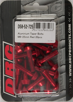 DRC ALUMINUM TAPER BOLTS RED M6X25MM 20/PK PART# D58-52-725