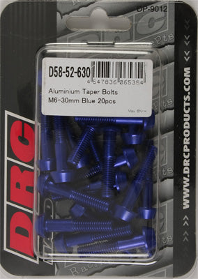 DRC ALUMINUM TAPER BOLTS BLUE M6X30MM 20/PK PART# D58-52-630