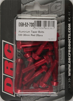 DRC ALUMINUM TAPER BOLTS RED M6X30MM 20/PK PART# D58-52-730