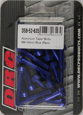 DRC ALUMINUM TAPER BOLTS BLUE M6X35MM 20/PK PART# D58-52-635