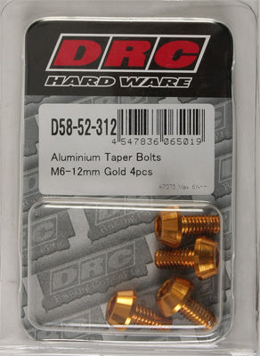 DRC ALUMINUM TAPER BOLTS GOLD M6X12MM 4/PK PART# D58-52-312