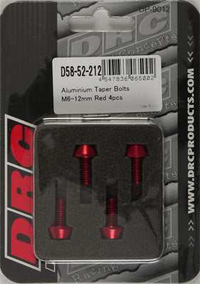 DRC ALUMINUM TAPER BOLTS RED M6X12MM 4/PK PART# D58-52-212