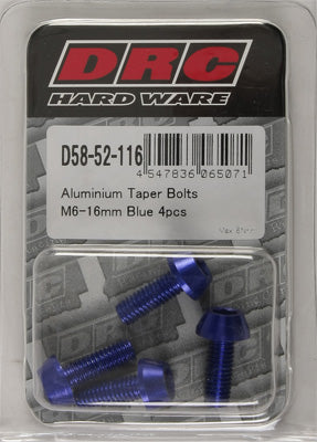 DRC ALUMINUM TAPER BOLTS BLUE M6X16MM 4/PK PART# D58-52-116