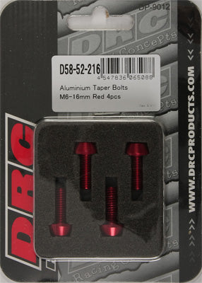 DRC ALUMINUM TAPER BOLTS RED M6X16MM 4/PK PART# D58-52-216