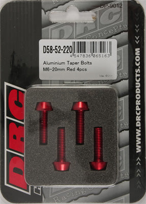 DRC ALUMINUM TAPER BOLTS RED M6X20MM 4/PK PART# D58-52-220