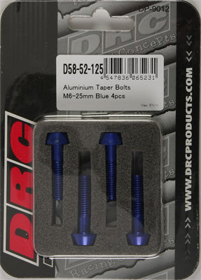 DRC ALUMINUM TAPER BOLTS BLUE M6X25MM 4/PK PART# D58-52-125