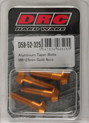 DRC ALUMINUM TAPER BOLTS GOLD M6X25MM 4/PK PART# D58-52-325