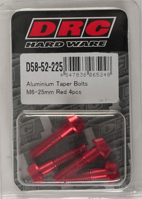 DRC ALUMINUM TAPER BOLTS RED M6X25MM 4/PK PART# D58-52-225