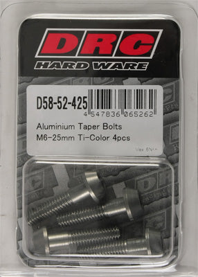 DRC ALUMINUM TAPER BOLTS TITANIUM M6X25MM 4/PK PART# D58-52-425