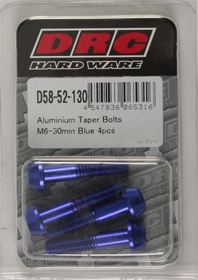 DRC ALUMINUM TAPER BOLTS BLUE M6X30MM 4/PK PART# D58-52-130