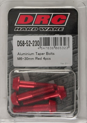 DRC ALUMINUM TAPER BOLTS RED M6X30MM 4/PK PART# D58-52-230