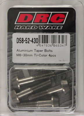 DRC ALUMINUM TAPER BOLTS TITANIUM M6X30MM 4/PK PART# D58-52-430