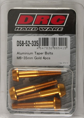 DRC ALUMINUM TAPER BOLTS GOLD M6X35MM 4/PK PART# D58-52-335